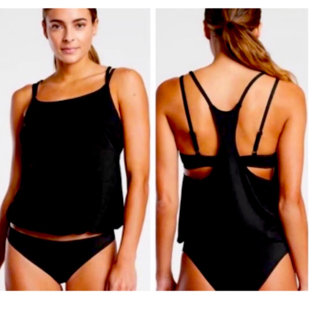 ATHLETA Black Seascape Bra Cup Tankini Swimsuit Top Size 34 B/C